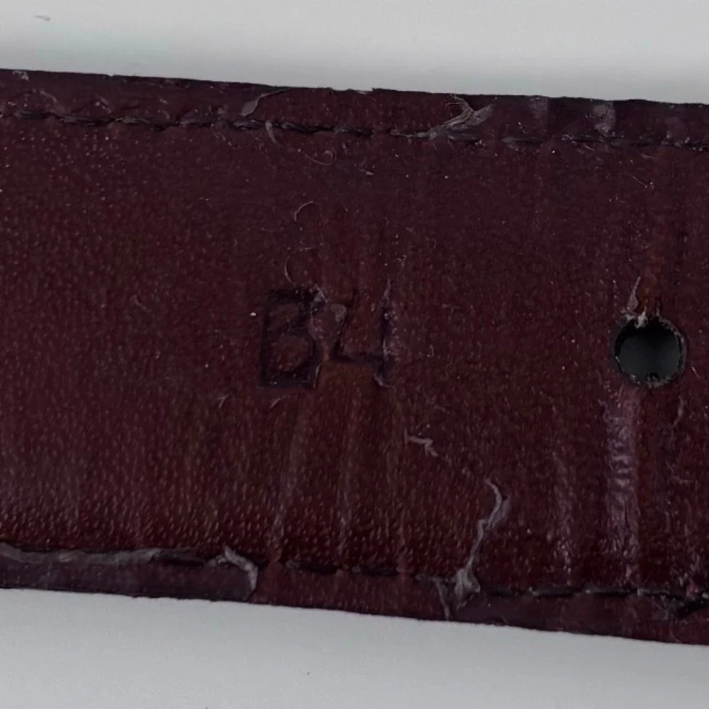 Torino Leather Trim Canvas Webbing Belt Mens 34 Burgundy Brass Buckle *FLAW
